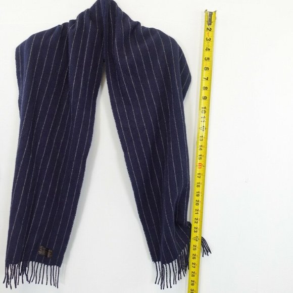 TWEEDBANK Men's Navy Blue White Blanket Scarf OS Lamb Wool Cashmere Striped Cozy - Picture 5 of 8